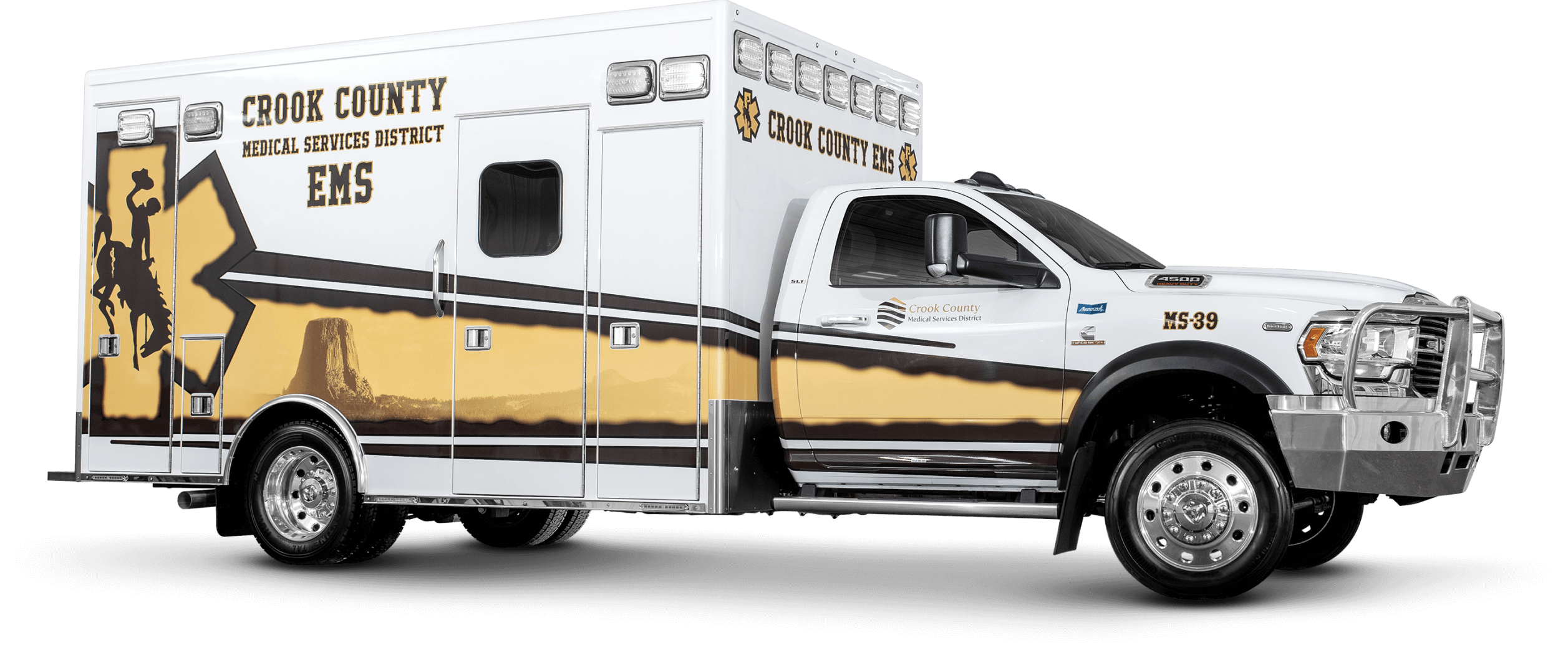 Passenger Side View of Crook County Ambulance